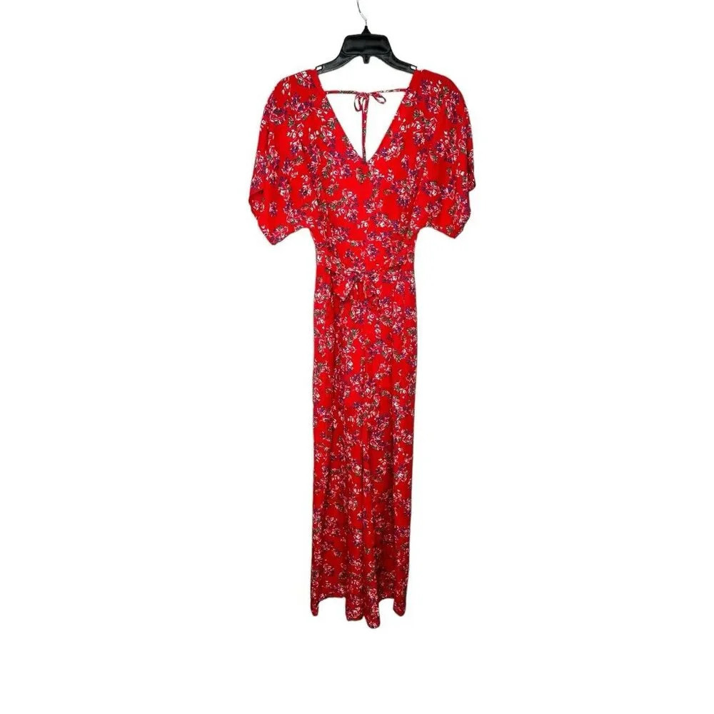 Francesca’s Miami Sz S Red Floral Open Back Pockets Party Festival Fairy Whimsy